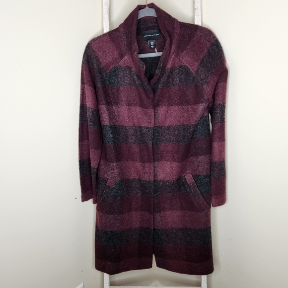 Adrienne Vittadini NWT Medium plaid wool blend pocket long snap coat - Picture 1 of 5